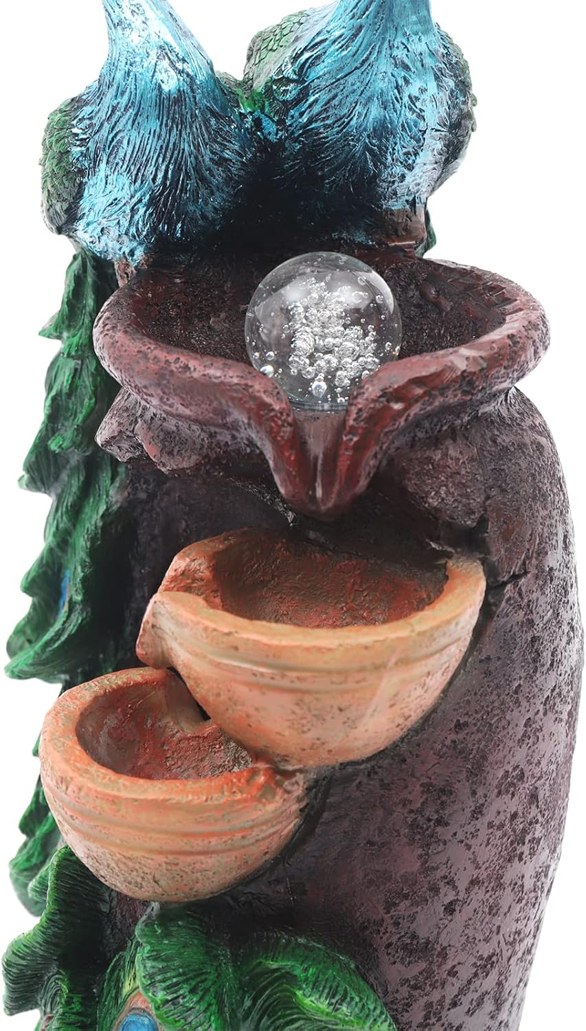 Indoor Fountain Rockery Tabletop Fountain with an Atomizer Elaxation Water Feature Meditation Desktop Fountains for Home Office Decor or Giving 11.02' x 8.27'' x 20.87'' with Peacock Shape