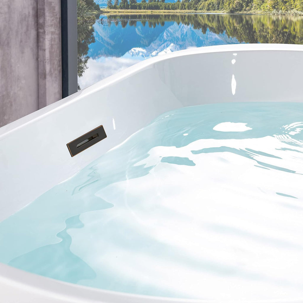 WOODBRIDGE 54' Acrylic Freestanding Bathtub Contemporary Soaking White Tub with Oil-Rubbed Bronze Overflow and Drain,B1702-ORB