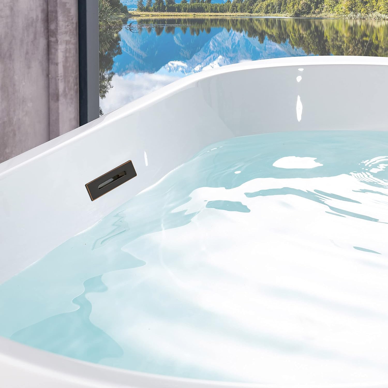 WOODBRIDGE 54' Acrylic Freestanding Bathtub Contemporary Soaking White Tub with Oil-Rubbed Bronze Overflow and Drain,B1702-ORB