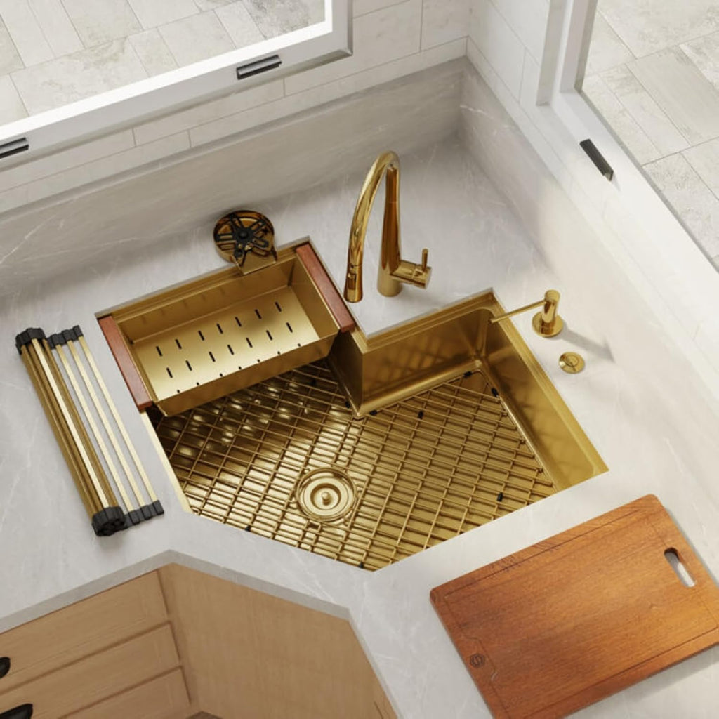 Strictly Sinks 30 Inch Corner Kitchen Sink Undermount–16 Gauge Stainless Steel Butterfly Sink,Scratch & Stain Resistant Corner Single Bowl Workstation Sink with Accessories
