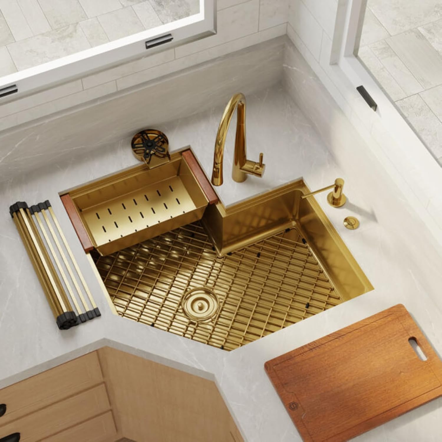 Strictly Sinks 30 Inch Corner Kitchen Sink Undermount–16 Gauge Stainless Steel Butterfly Sink,Scratch & Stain Resistant Corner Single Bowl Workstation Sink with Accessories