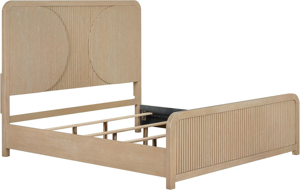 Furniture of America Tissen Modern Solid Wood 5-Piece King Bedroom Set with USB Ports, Reeded Panels, Curved Edges and Beveled Mirror, Box Spring Needed, Natural