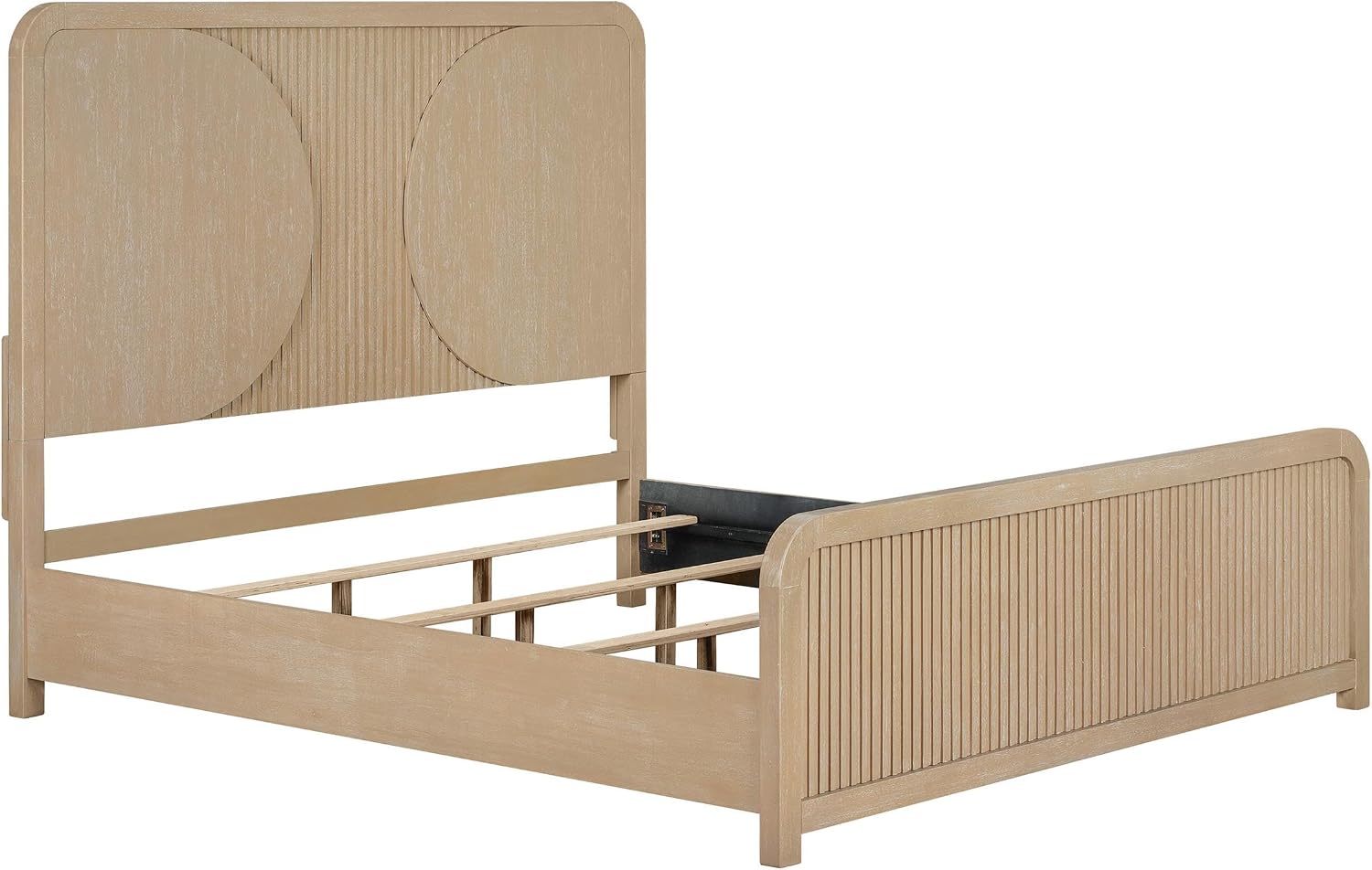 Furniture of America Tissen Modern Solid Wood 5-Piece King Bedroom Set with USB Ports, Reeded Panels, Curved Edges and Beveled Mirror, Box Spring Needed, Natural