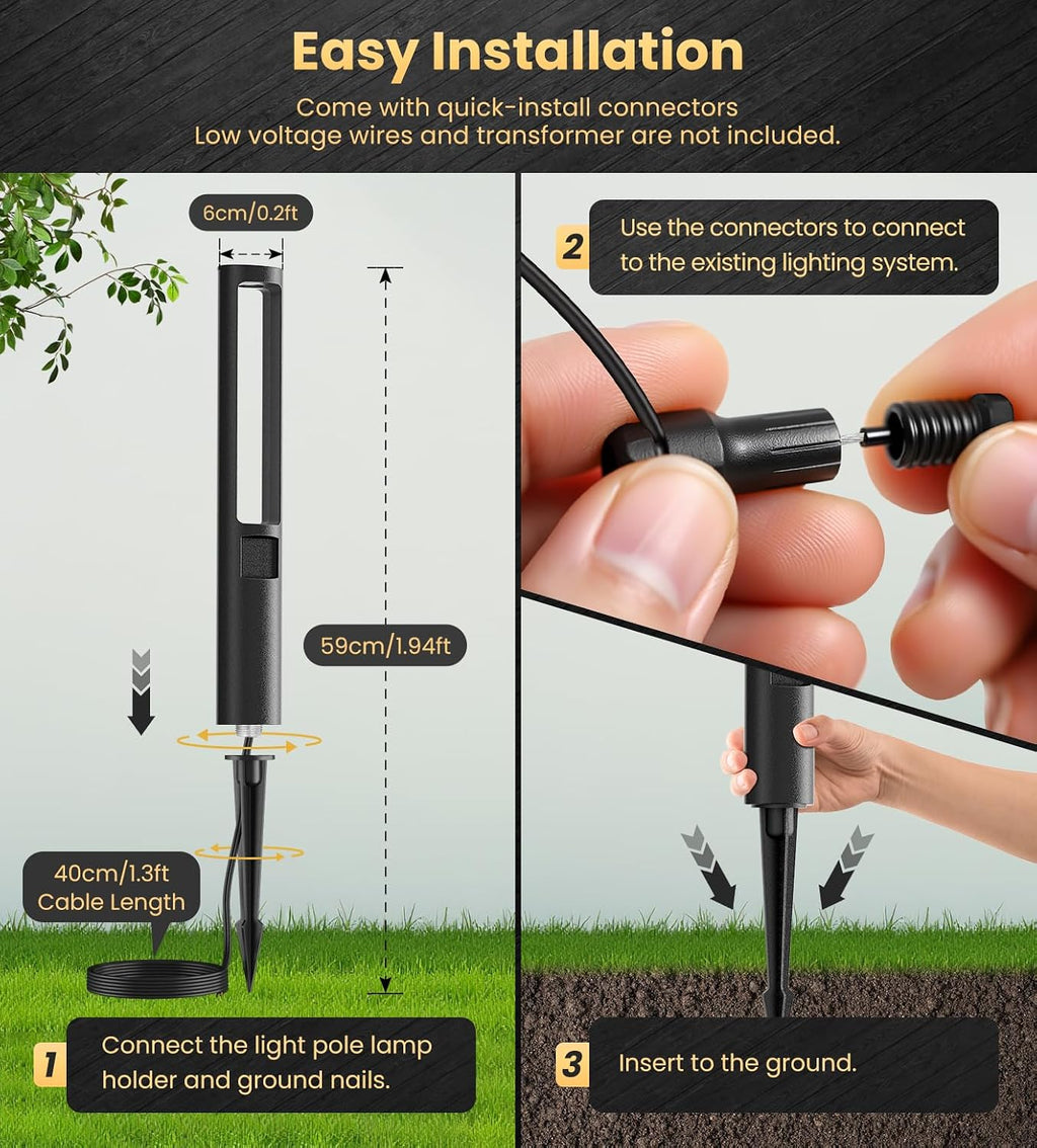 MEIKEE 5W Low Voltage Path Lights, 12-24V Auto On/Off Landscape Lighting with 120W Transformer 100FT Cord, 2700K Warm White, IP66 Waterproof, Aluminum Garden Lights for Pathway, Yard, Lawn 12-Pack