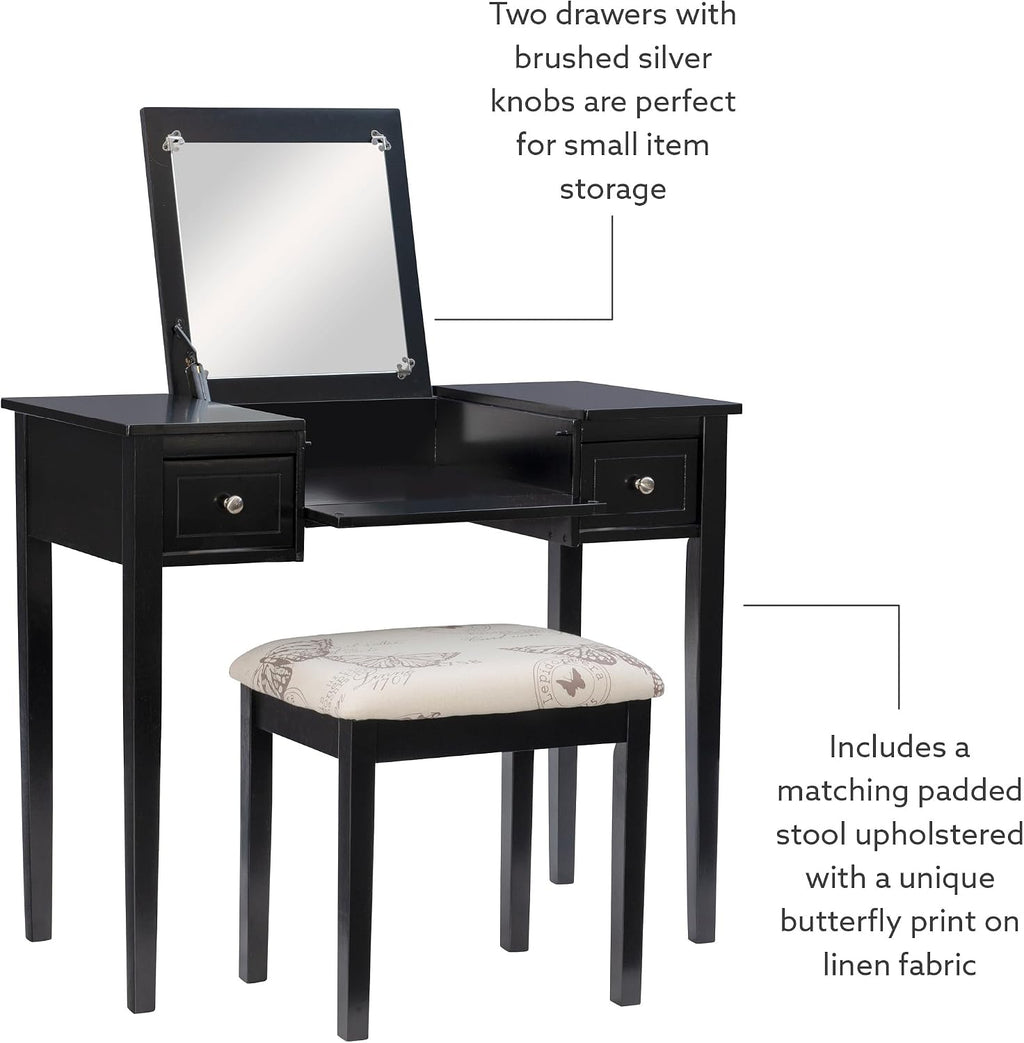 Linon Vanity Set, Black