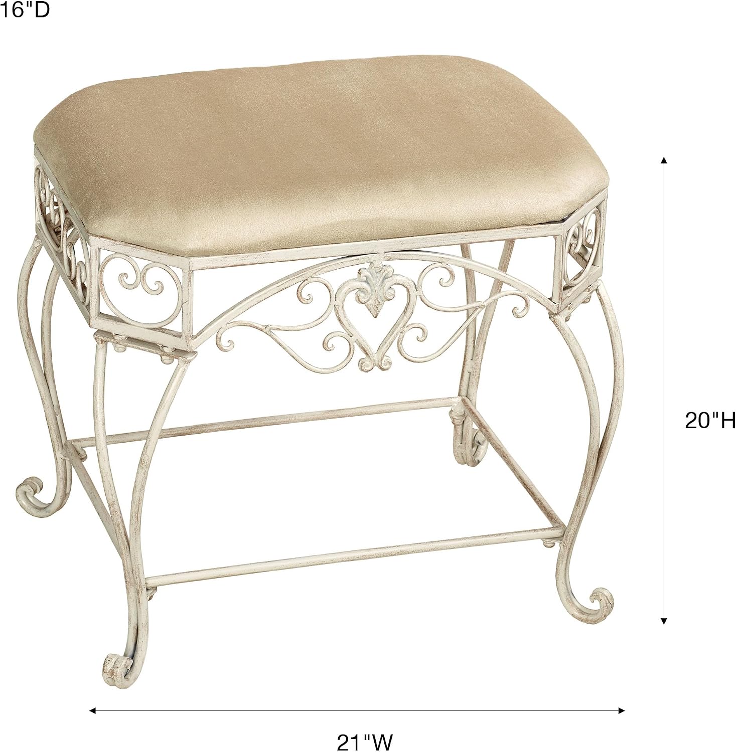 Touch of Class Aldabella Traditional Upholstered Vanity Bench | Creamy Gold | Cushion is Polyester | Handcrafted Metal | Chairs for Makeup, Bathroom | Elegant Accent Furniture