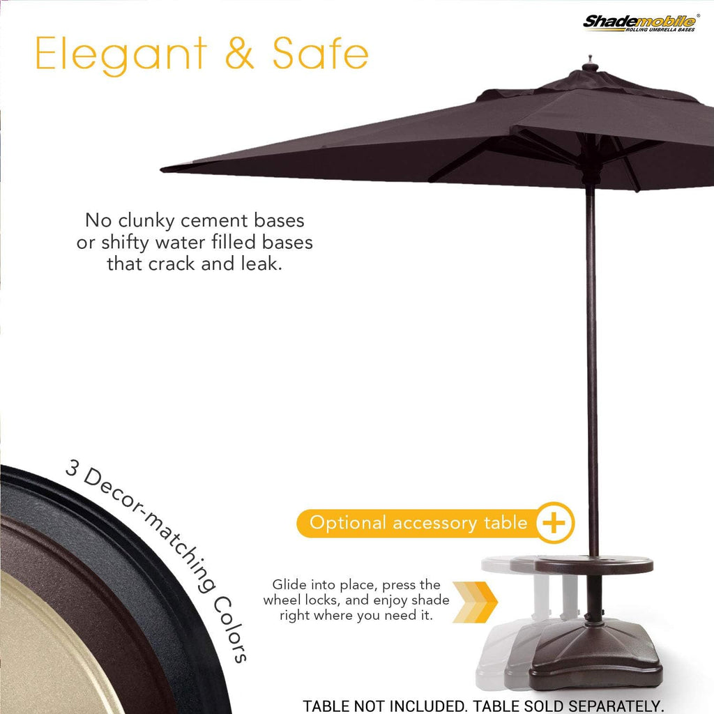 Outdoor Umbrella Stand w/ Easy Rolling Base (up to 125lb) Heavy Duty Universal Design for Weighted Commercial Patio & Deck Big Mobile Sun Shade w/ Hidden Wheels | Bronze