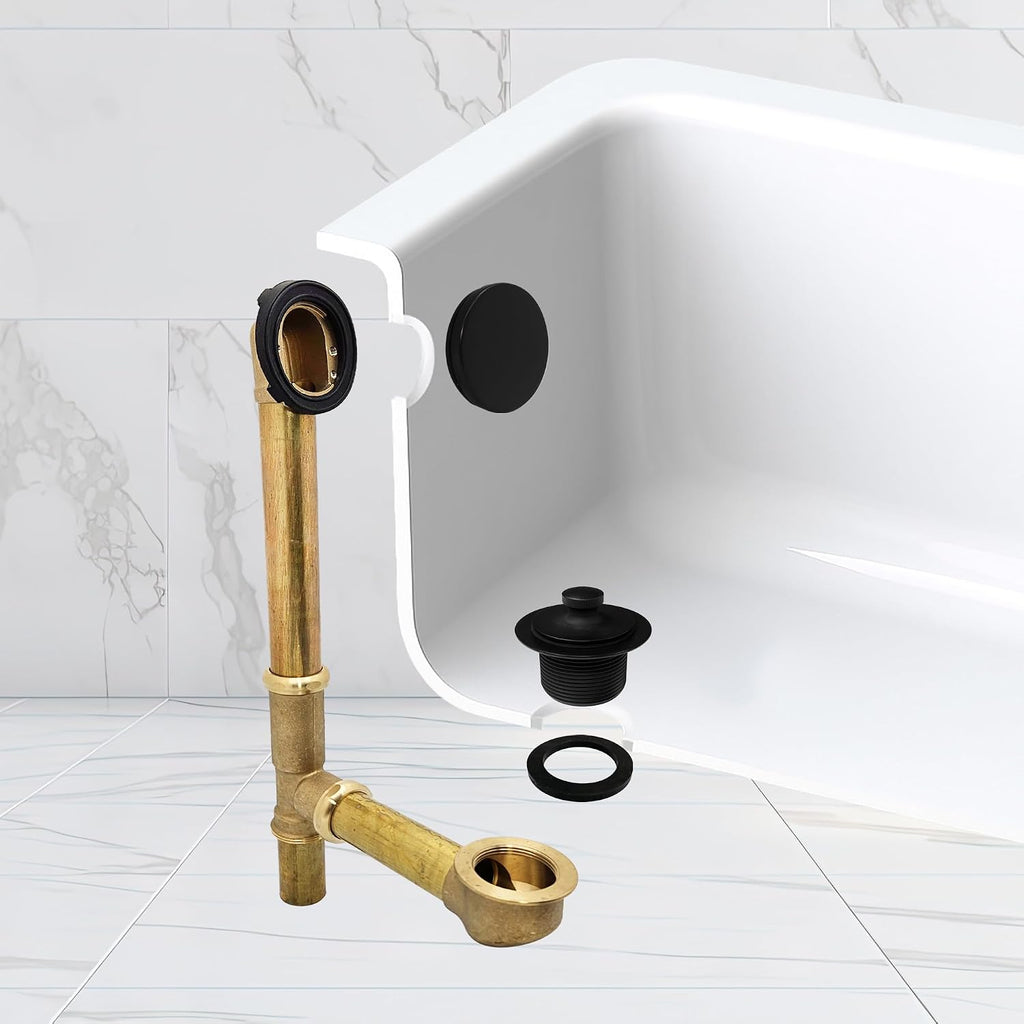 Westbrass A321H-62 14' Brass Bath Waste & Overflow Assembly with Twist & Close Drain Plug and Illusionary Faceplate, Matte Black