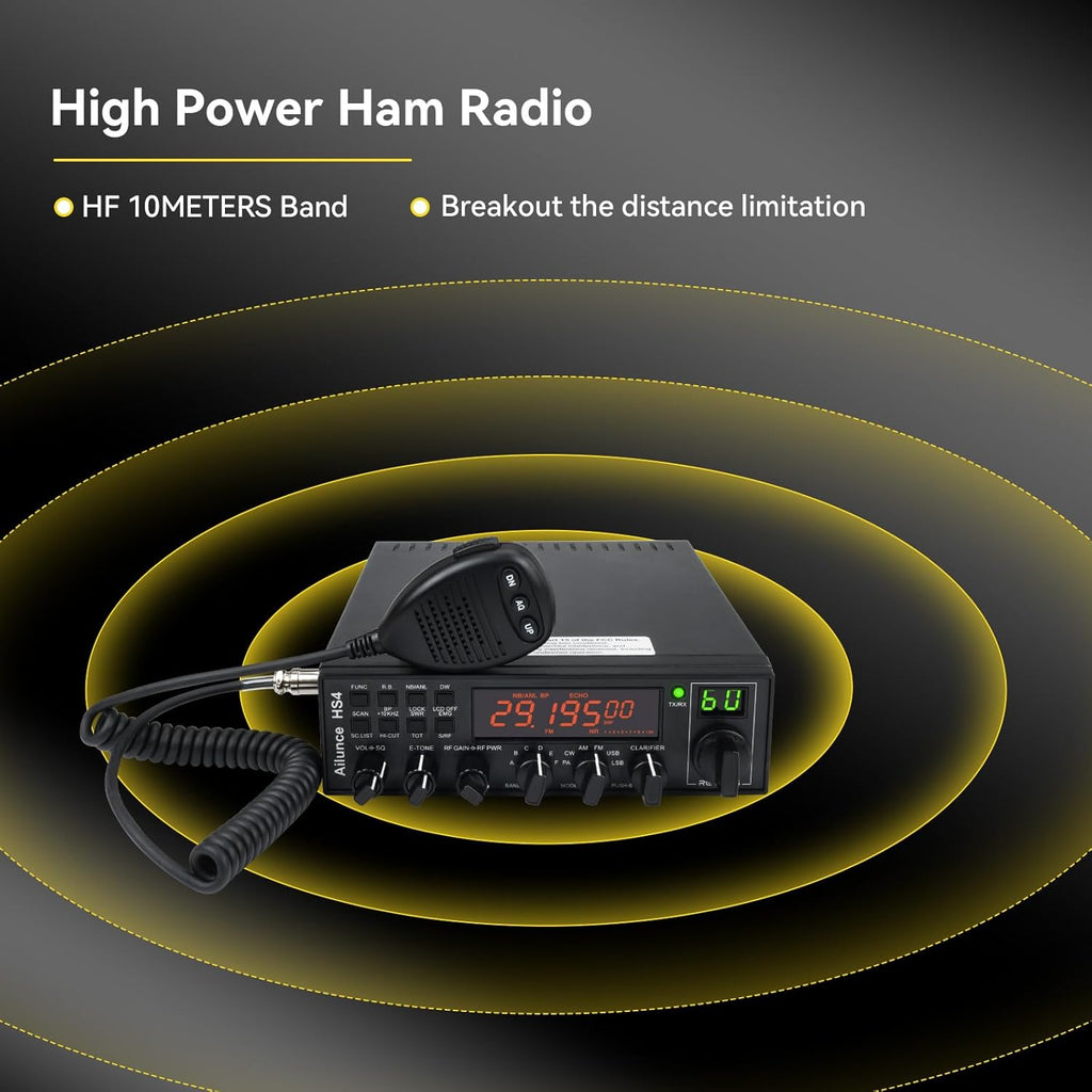 Retevis Ailunce HS4 10 Meter Radio, SSB Ham Radio Base Station, CW/LSB/USB/AM/FM/PA Mobile Transceiver, Noise Reduction, ASQ, SWR Protection, Long Range Amateur Mobile Radio for Contest, Truck, Shacks