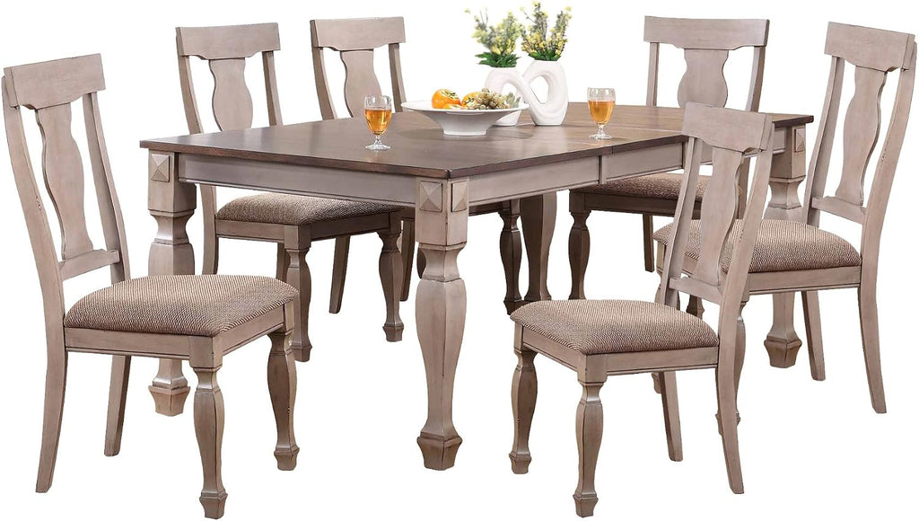 Kings Brand Furniture Charisma 7-Piece Dining Room Set – 2-Tone Brown Solid Wood Extendable Table with 18' Butterfly Leaf and 6 Upholstered Chairs, Traditional Dining Furniture