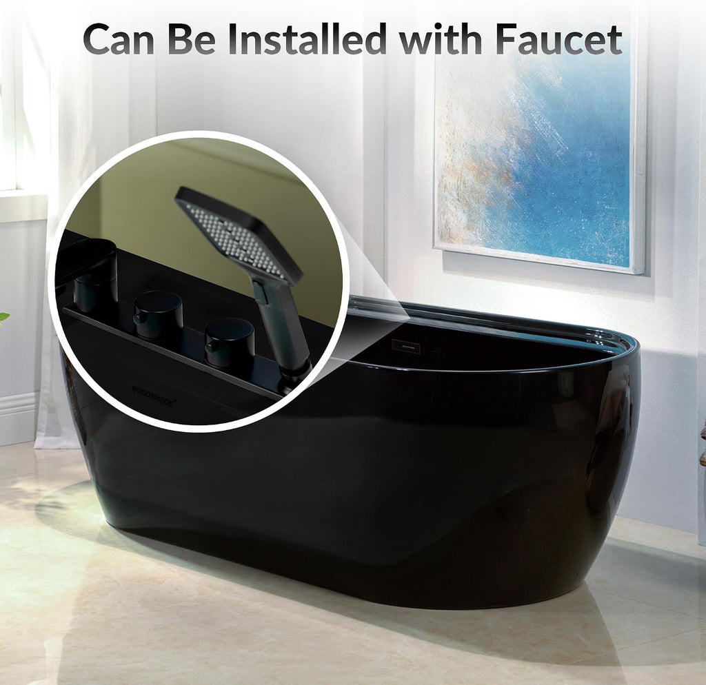 WOODBRIDGE 72' L x 35-3/8' W Freestanding Contemporary Acrylic Soaking Bathtub in Glossy Black Inside and Outside with Oil-Rubbed Bronze Drain & Overflow,B8859-ORB