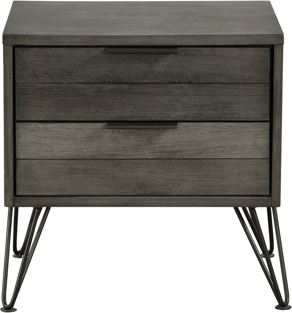 5-Piece Modern California King Size Bed Set Panel Gray Finish Solid Acacia Wood Metal Legs Bedroom Furniture