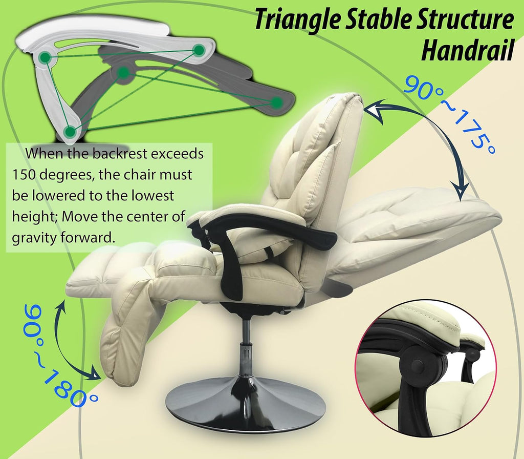 Facial Spa Chair, 360° Rotating, Adjustable Angle (90-175°), Air Pressure Lifting, 275LB Load, White Facial Beauty Spa Chair for Salon, Home Office, Beauty & Personal Care