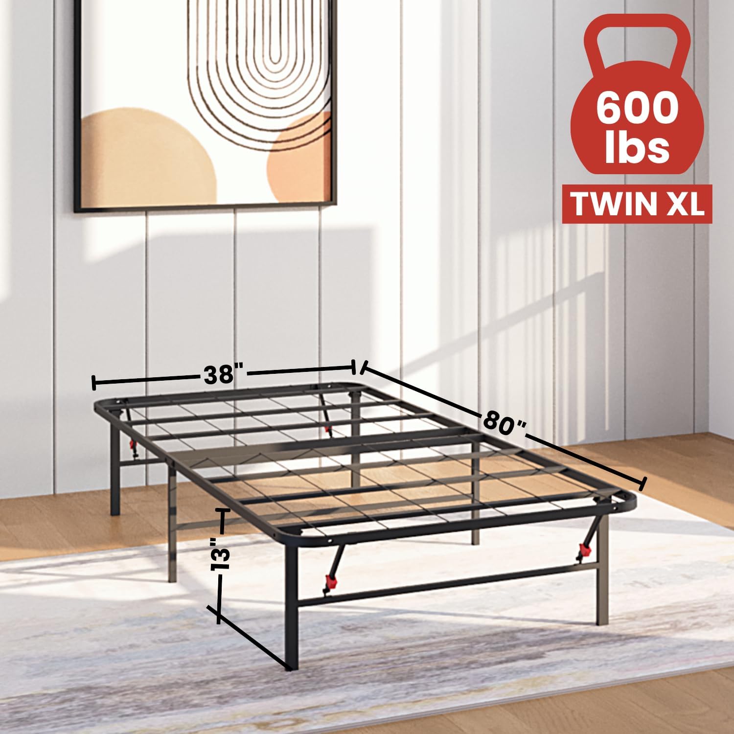Golden Gate Beds Foldable Metal Bed Frame – Sturdy Iron Platform, No Box Spring Needed, Portable & Collapsible Design, Heavy Duty, Easy Assembly, Noise-Free, Under Bed Storage – Twin XL Size (Black)
