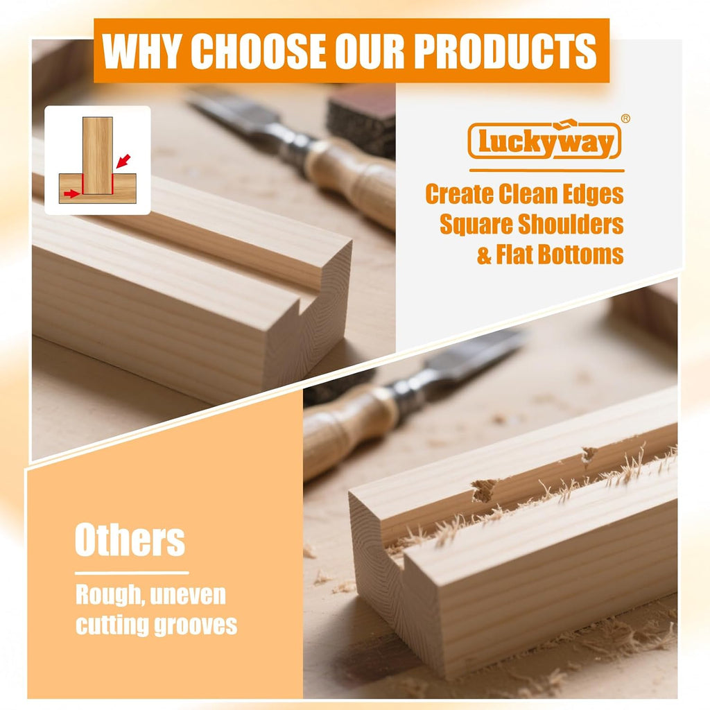 Luckyway Dado Blades for 10 Inch Table Saw, Cutting Width from 1/4' to 7/8' in 1/16',Stacked Dado Blade Set, 10 Inch Dado Blade 24 Carbide Tip Tooth with 5/8 Inch Arbor - 15 Pieces