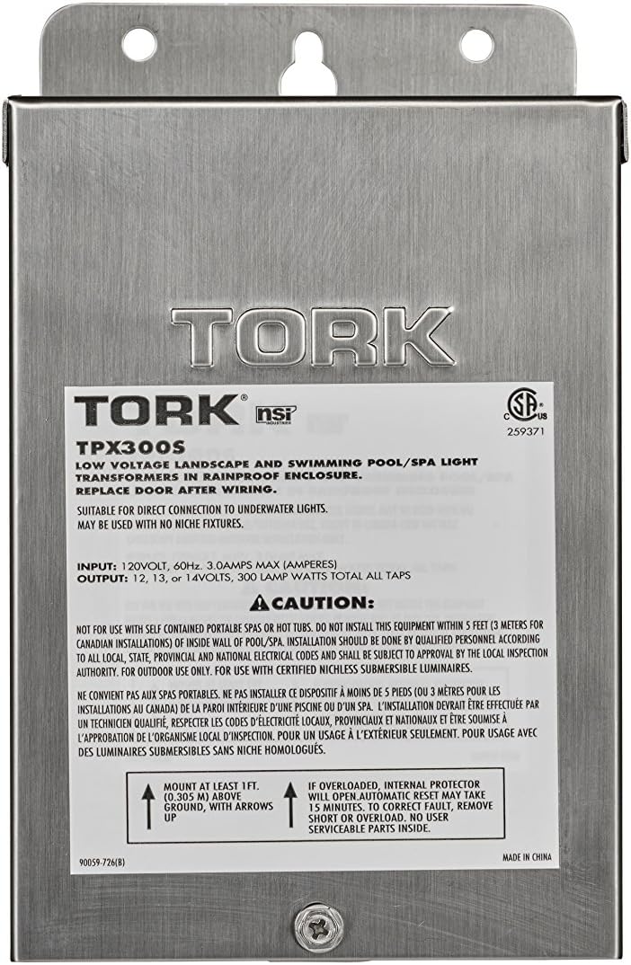 NSI Industries TORK TPX100S Low-Voltage 100-Watt Safety Transformer, For Indoor/Outdoor Pool/Spa, Landscape and Submersible Lighting Products, LED Compatible, Stainless Steel