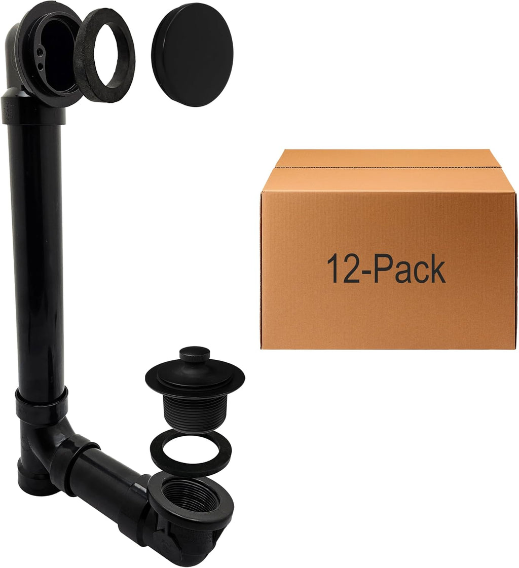 Westbrass 494144H-12-62 SCH. 40 ABS Bath Waste & Overflow Assembly with Illusionary Faceplate and Lift & Turn Drain Plug, Matte Black (12-Pack)