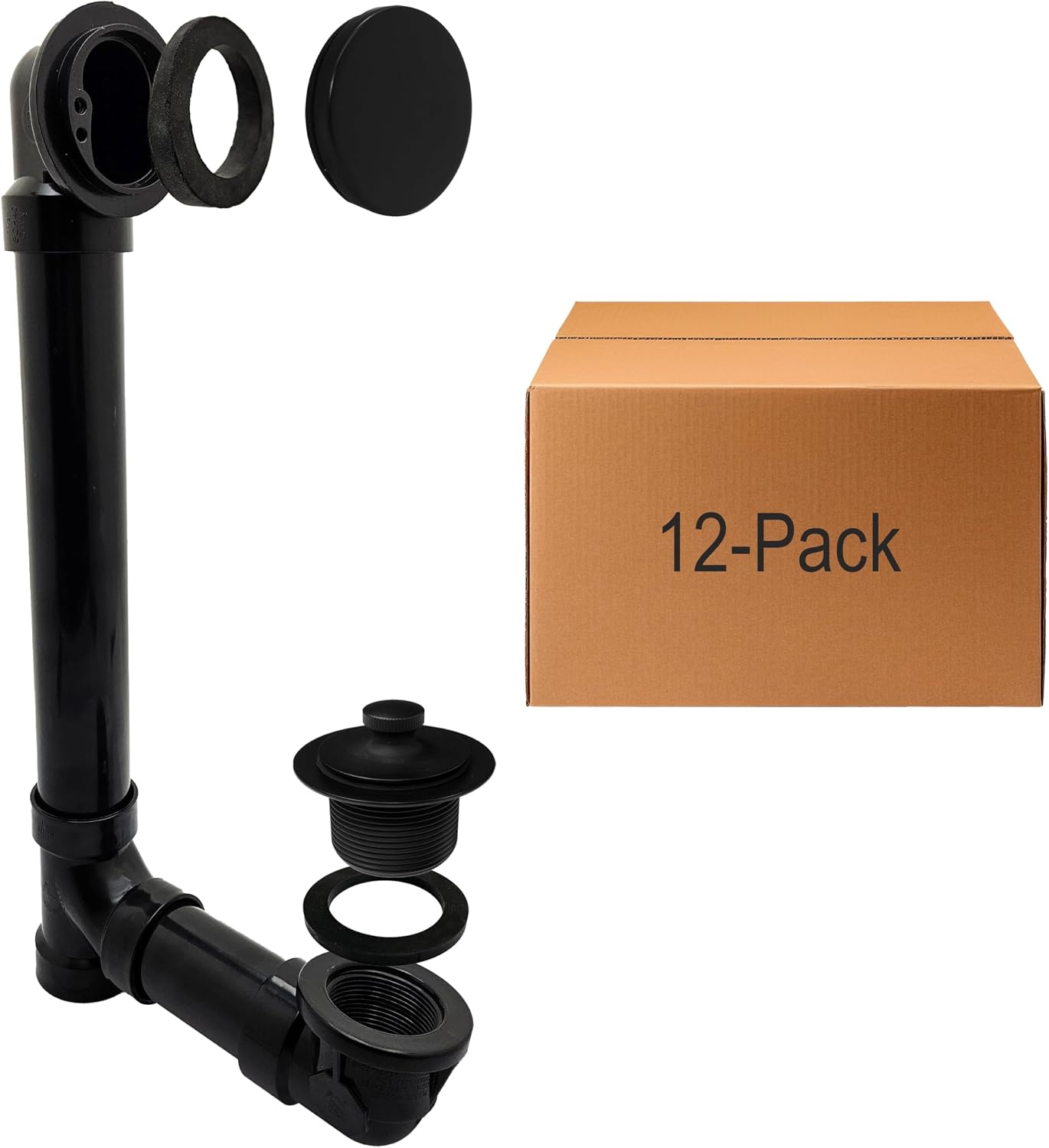 Westbrass 494144H-12-62 SCH. 40 ABS Bath Waste & Overflow Assembly with Illusionary Faceplate and Lift & Turn Drain Plug, Matte Black (12-Pack)