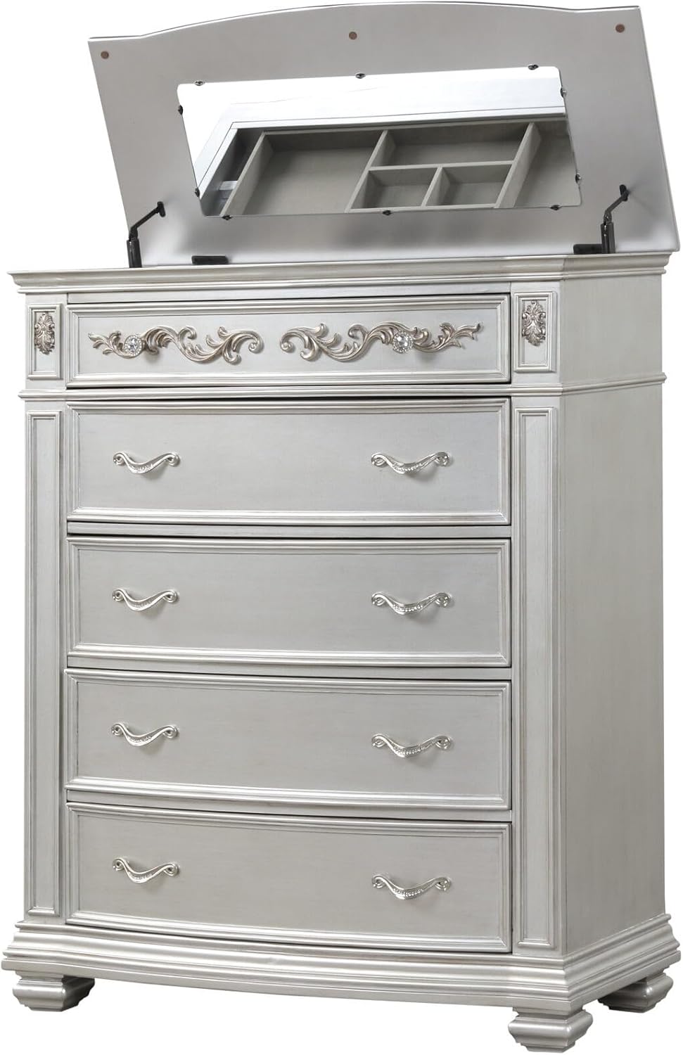 First of a Kind Valentina Silver Queen 5 Piece Bedroom Set