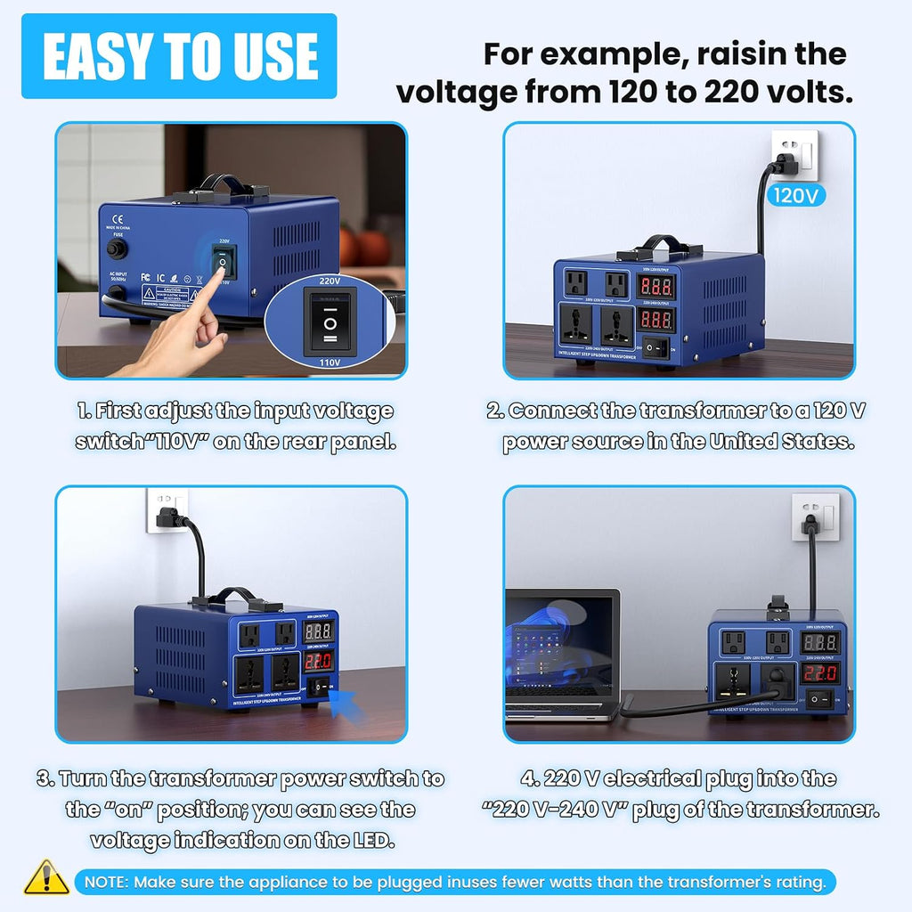 6000 watt Voltage Conversion Transformer Heavy-Duty Step-up/Step-Down AC 110V/120V/220V/240V Power Conversion, with resettable Circuit Breaker Protection, with US Power Cord, LCD Display