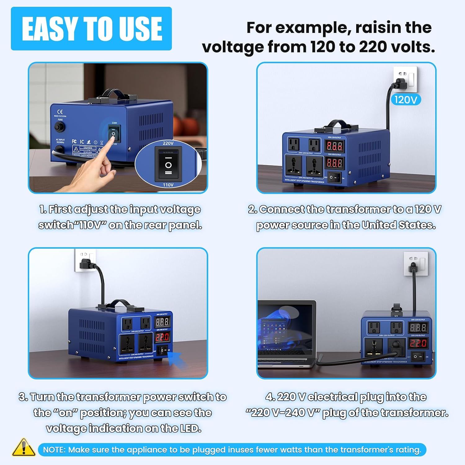 6000 watt Voltage Conversion Transformer Heavy-Duty Step-up/Step-Down AC 110V/120V/220V/240V Power Conversion, with resettable Circuit Breaker Protection, with US Power Cord, LCD Display