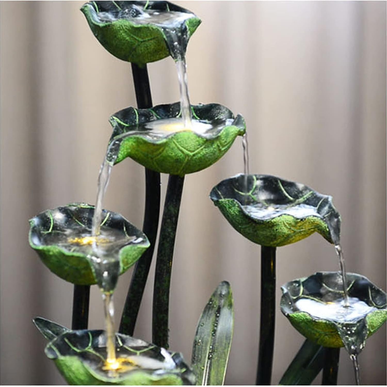 Desktop Fountain Tabletop Fountains Indoor Lotus Leaf Relaxation Waterfall Decoration Fountain Zen Meditation Feature with Pump(Small)