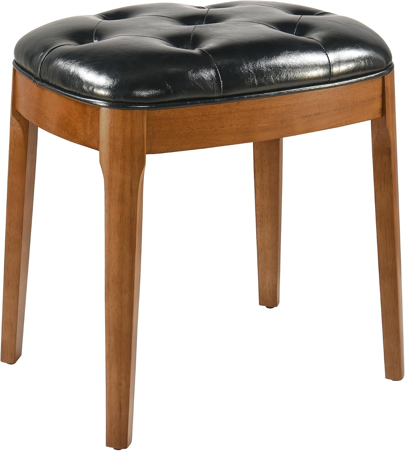 Vanity Stool with Padded Cushion, Vanity Bench with Wood Legs, Piano Bench Seat with with Solid Wood Legs, Backless Vanity Stool for Makeup Room, Bedroom, Dining Room and Study Room, Black