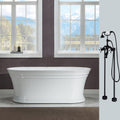 WOODBRIDGE 59'Freestanding White Acylic Soaking Bathtub with Drain Kit and Floor Mount Tub Filler in Brushed Nickel,BTA1536 -B/N-Drain &O +F0018BN