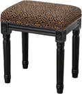 Upholstered Vanity Stool with Carved Dressing Makeup Bench with Solid Wood Legs Multi-Functional and Comfy Retro Bench Piano Seat for Bedroom, Bathroom, Vanity Table,Leopard Print