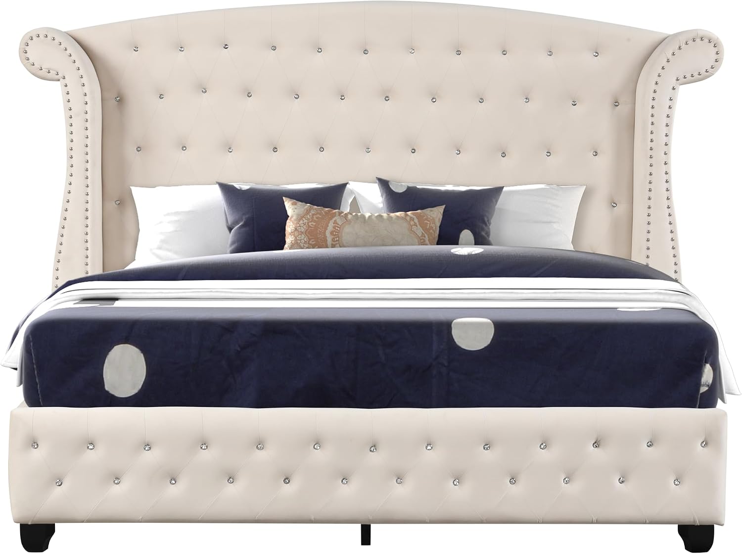 Generic King 5 Pc Bedroom Set Made with Wood in Cream