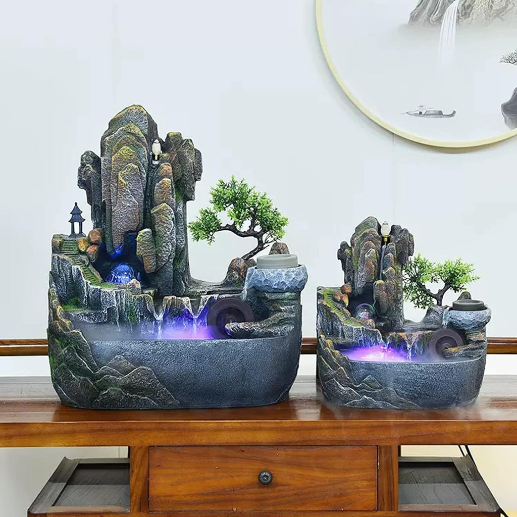 Desktop Fountain Tabletop Water Fountain with Cascading Rock Waterfall and Rockery Stream Zen Meditation Indoor Feature with Automatic Pump for Home Office Bedroom Desk Decoration(Large)