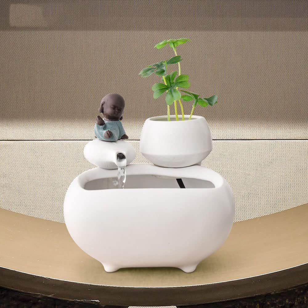 Tabletop Fountains Handmade Little Monk Water Fountain Ornaments Office Desktop Mini Fish Tank Waterscape Home Decoration Gifts Zen Meditation Indoor Waterfall,A