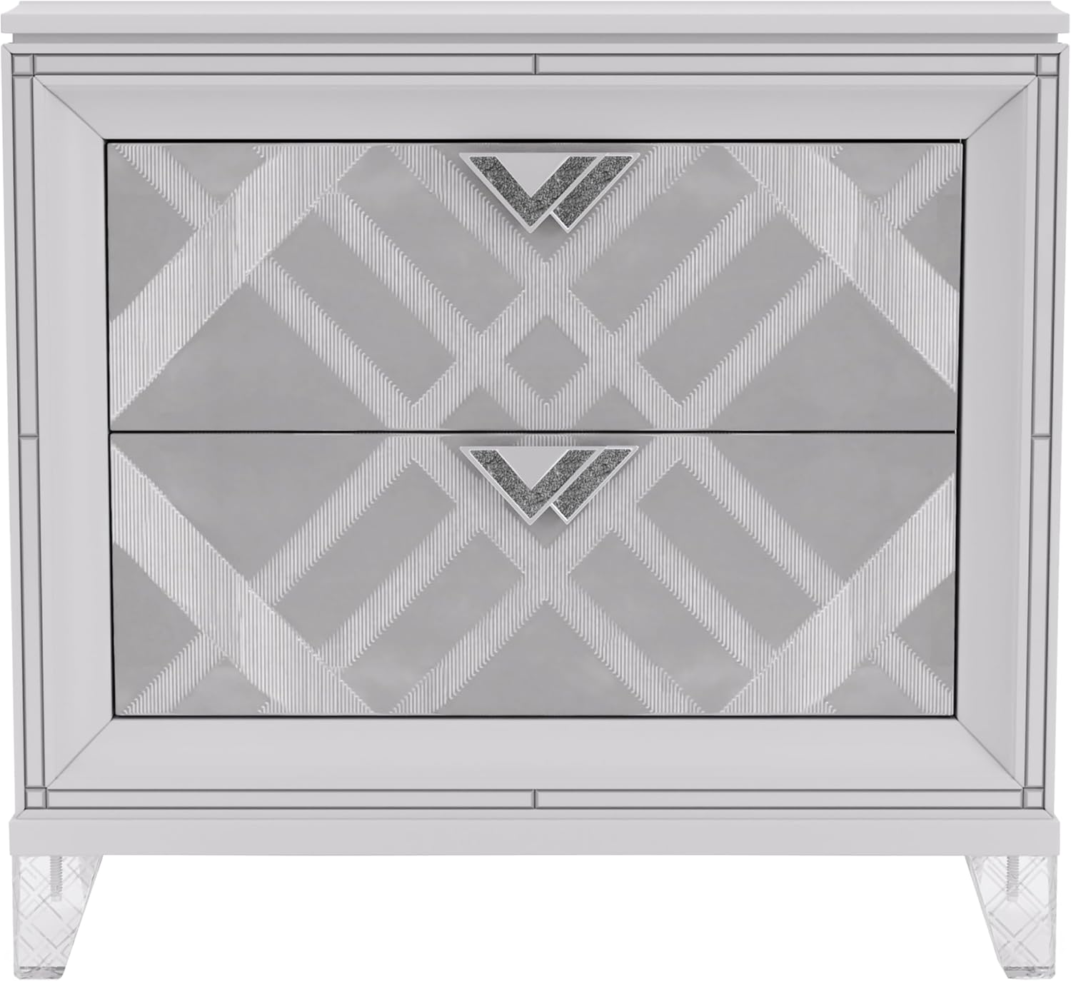 HOMES: Inside + Out Quasar Modern Wood 5-Piece Bedroom Set with LED Lights in Headboard and Mirror, USB Charger Behind Nightstand, Hidden Jewelry Drawers for Bedroom, California King, White