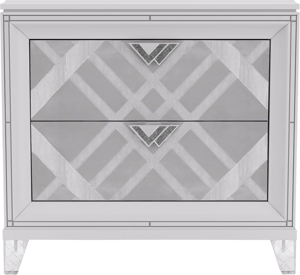 HOMES: Inside + Out Quasar Modern Wood 5-Piece Bedroom Set with LED Lights in Headboard and Mirror, USB Charger Behind Nightstand, Hidden Jewelry Drawers for Bedroom, Queen, White