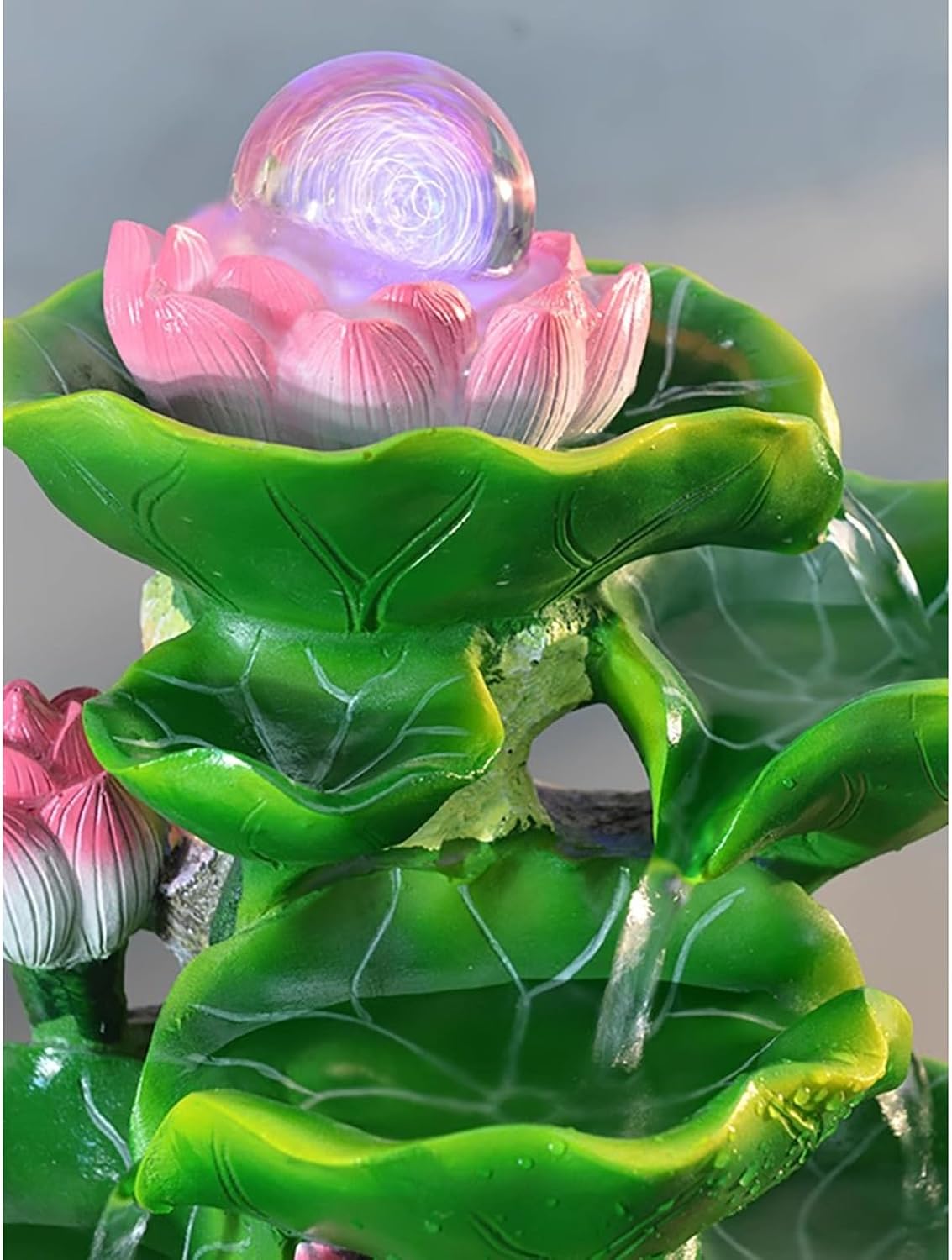 Tabletop Fountain Small Desktop Lotus and Flowing Water Decorations Office Desk Fortune Crystal Ball Fountain Living Room Porch Decorations Desktop Fountain (Size : M)