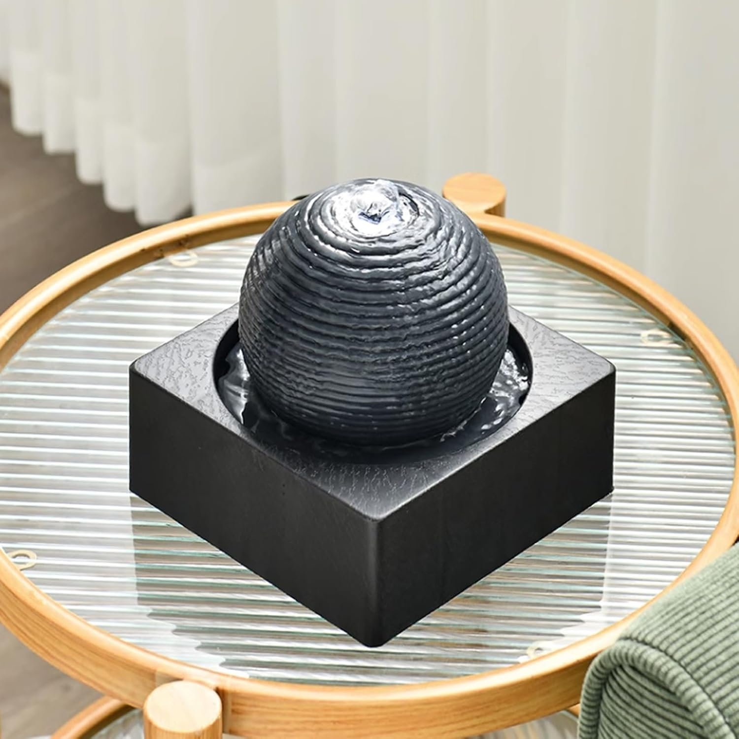 GRFIT Tabletop Fountain Living Room White Desktop Small Flowing Water Modern and Minimalist Office Circular Fountain Decorations Plastic Desktop Fountain Desktop Fountain (Color : Black)