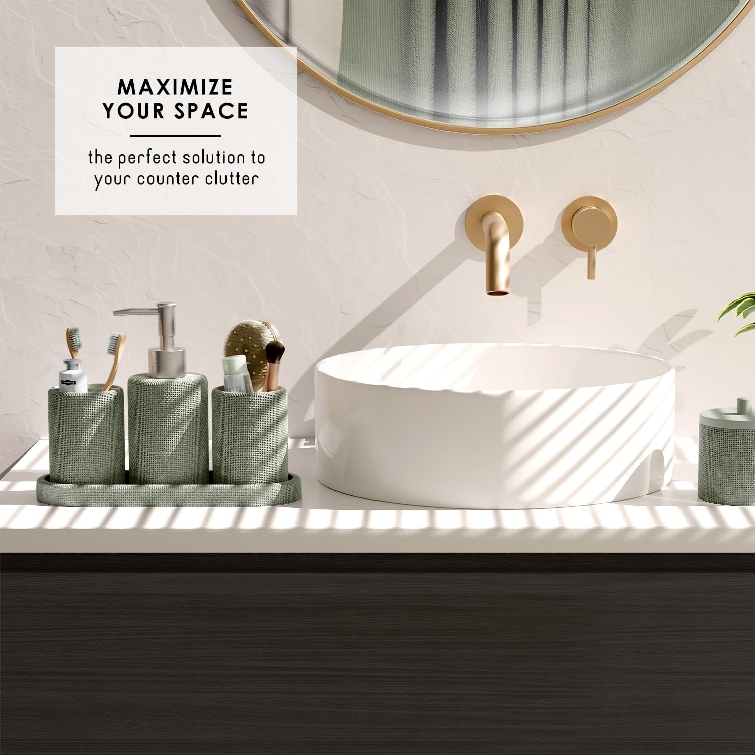 Hearth & Harbor Sage Green Bathroom Set - Bathroom Sets with Shower Curtain and Rugs, 21PC Bathroom Accessory Set, Shower Curtain Set with Soap Dispenser & Toothbrush Holder