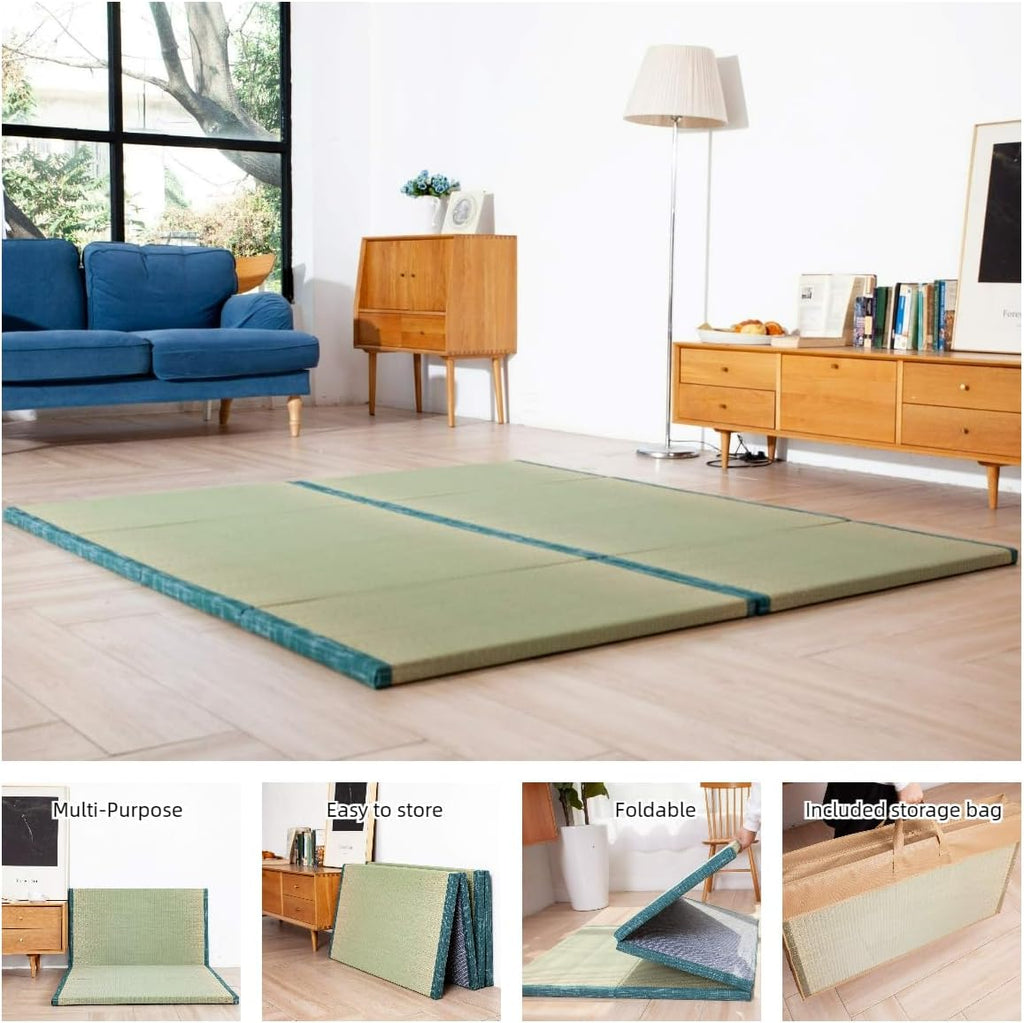 MustMat Japanese Floor Mattress Foldable Tatami Mats Folding Tatami Futon Mattress Rush Grass Floor Bed 35.4'x78.7'x1.2'(2 Piece Set)