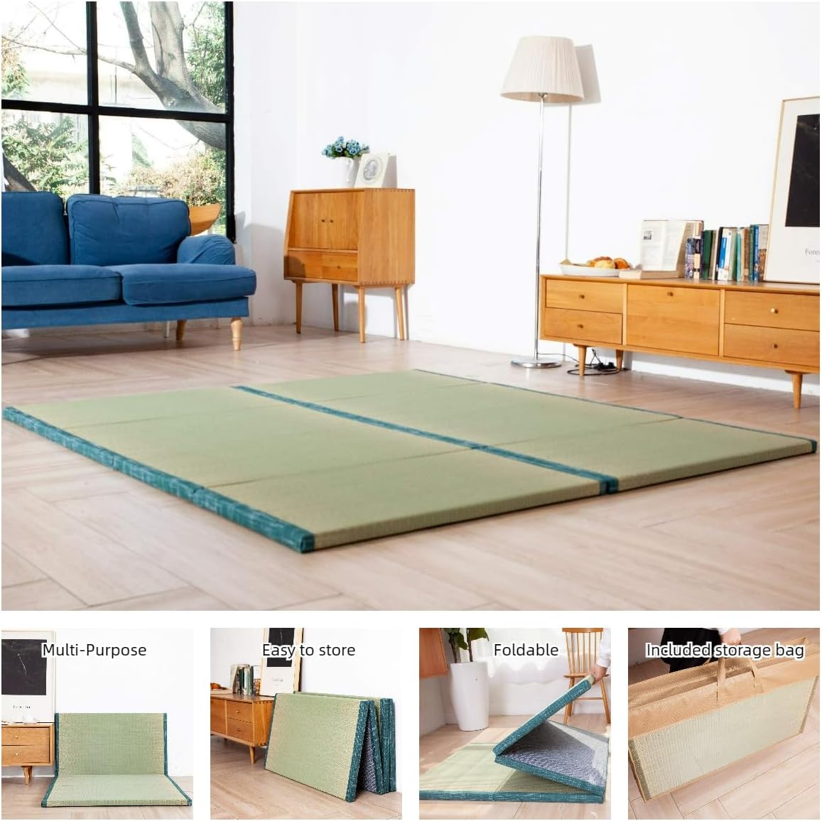 MustMat Japanese Floor Mattress Foldable Tatami Mats Folding Tatami Futon Mattress Rush Grass Floor Bed 35.4'x78.7'x1.2'(2 Piece Set)