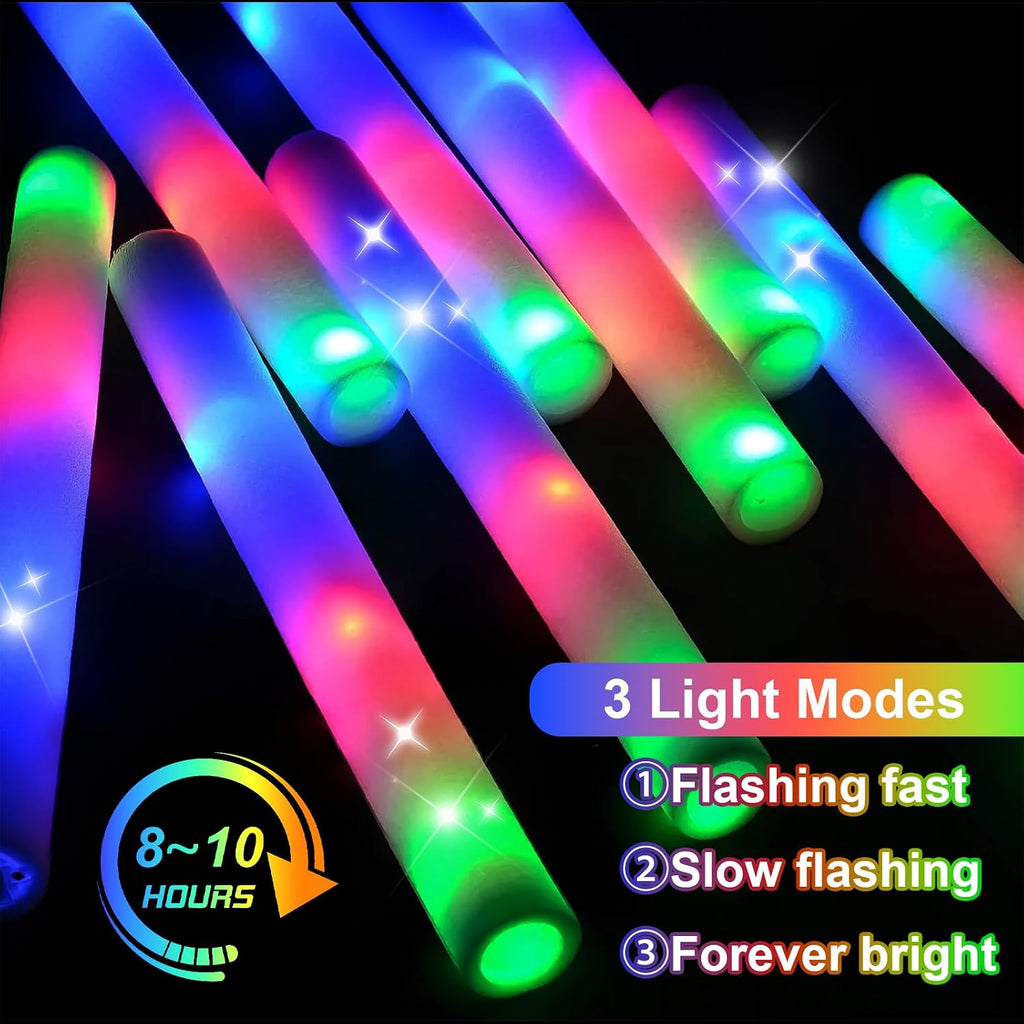 EXCECAR 202PCS Foam Glow Sticks Bulk Party Pack, Foam Light Up Sticks, Light Up Foam Sticks, 3 Mode Colorful Flashing, Glow in The Dark Sticks for Wedding Halloween Christmas Concert Party Supplies
