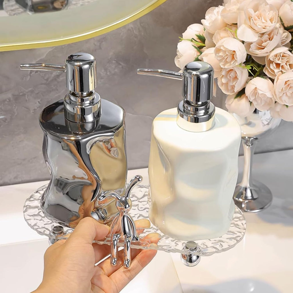 Push Type Foam Dispenser with Acrylic Frame,Hand Pump Dispenser Foaming Soap Dispenser Ceramic Dish Liquid Dispenser for Kitchen Bathroom Hand Wash Bottle