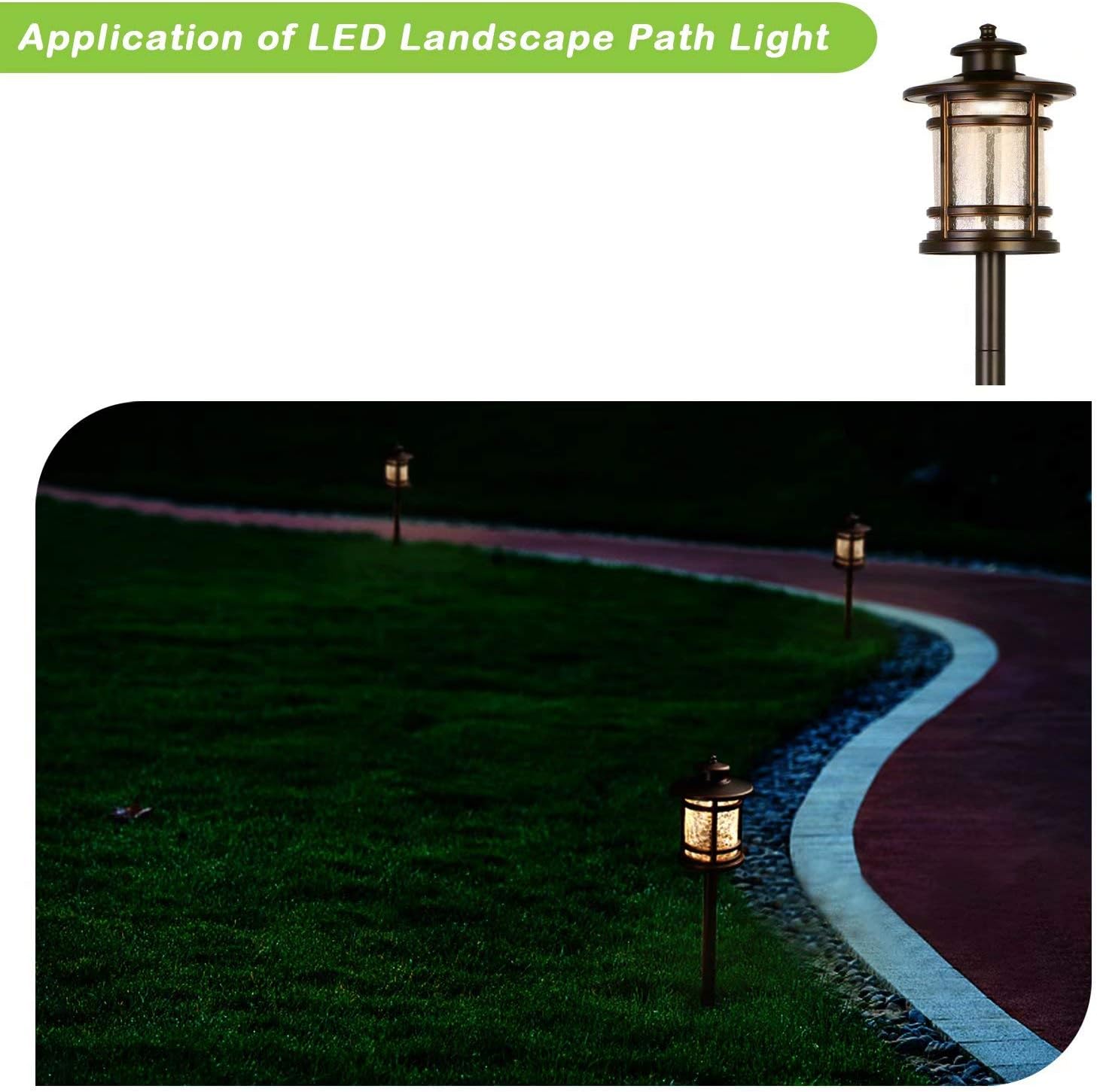 hykolity Low Voltage ORB LED Landscape Path Light with Crackled Glass Shade, 3.4W 155LM 12V-15V Wired Outdoor LED Walkway Light, Die-cast Aluminum Construction, 30-Watt Equivalent, 6 Pack