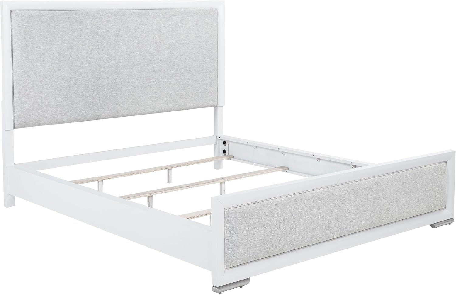 Coaster Home Furnishings - Gracemont - Wood - 4-Piece Bedroom Set with Light Grey Fabric, Vertical Tube, Cord Access and Flat Drawer Fronts - Bedroom - California King Size - White - 225071KW-S4