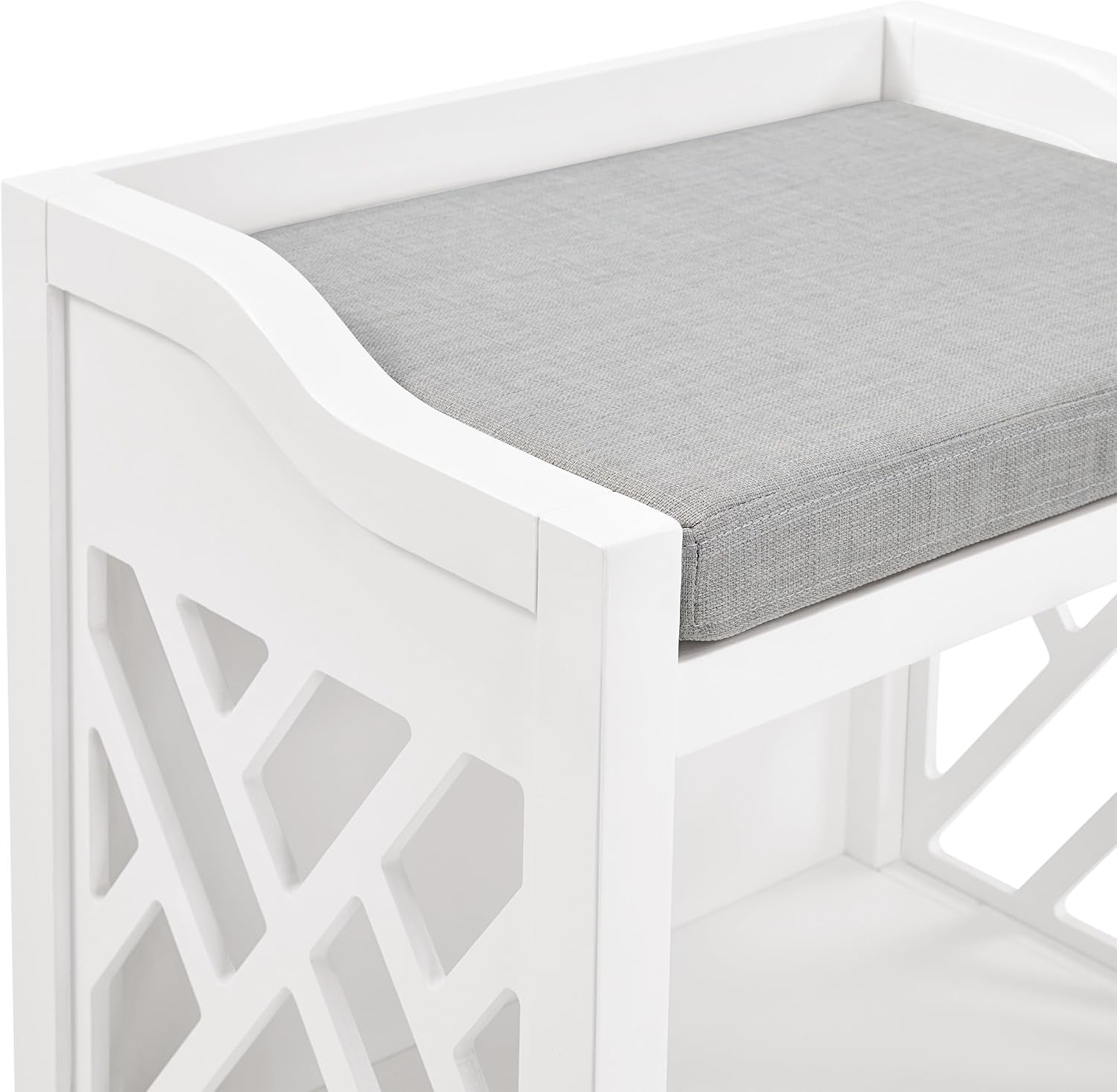 Alaterre Furniture Coventry Bench Stool with Cushion - Pine Wood Bench for Entryway or Bathroom Storage - Use as Shoe Rack, Vanity Chair and More (White)