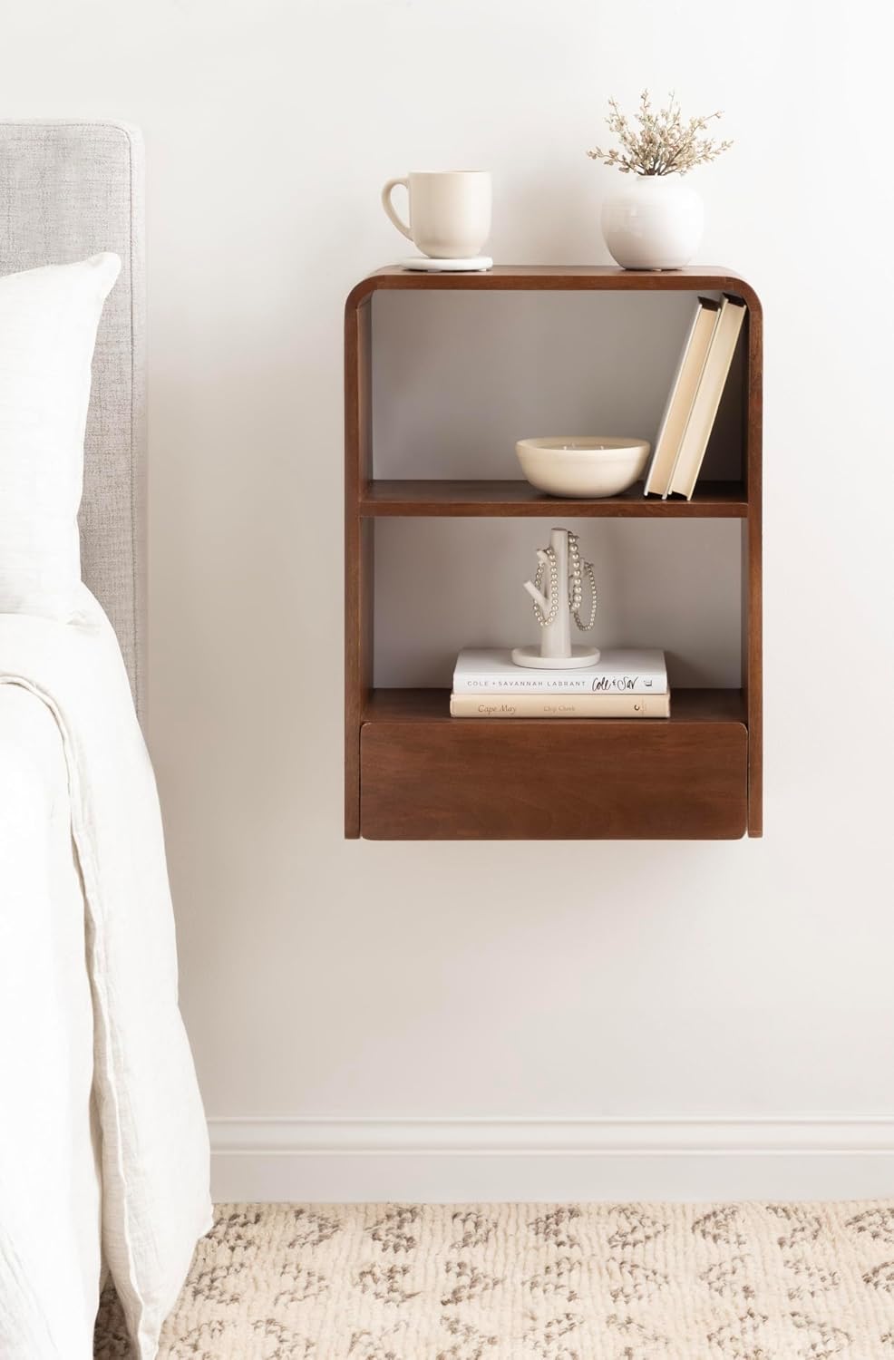 Kate and Laurel Kato Modern Wall Shelf with Drawer; 18 x 24; Walnut Brown; Decorative Over The Toilet Shelf for Use as Bathroom Storage or Living Room Display Shelf