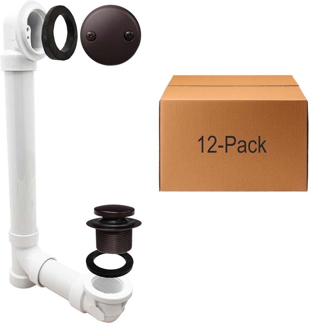 Westbrass D4932-12-12 1-1/2' x 12' Bath Waste & Overflow Assembly with Two-Hole Faceplate Cover and Tip-Toe Drain Plug - Sch. 40 PVC, Oil Rubbed (12-Pack)