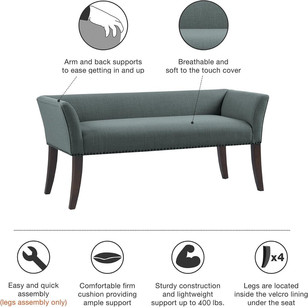 Madison Park Accent Bench, Upholstered with Nailhead Trim, & Padded Seat Entryway Bench Small, End of Bed Bench with Back, 49.5' W x 19.25' D x 23' H, Slate Blue