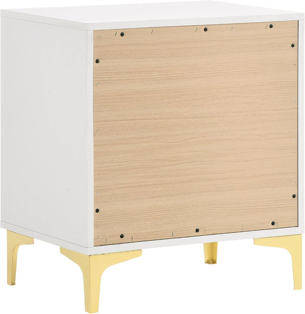 Benzara Dle 4 Piece Queen Bedroom Set, White Faux Leather, Modern Gold Accents