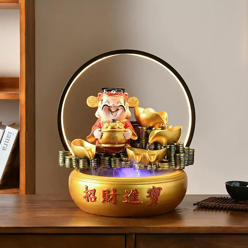 Tabletop Water Fountain Chinese Lucky Fortune Tabletop Fountain Waterfall Desktop Electric Water Fountain Decor w/LED Indoor Portable Tabletop Decorative Meditation Waterfall Kit Includes Submersible