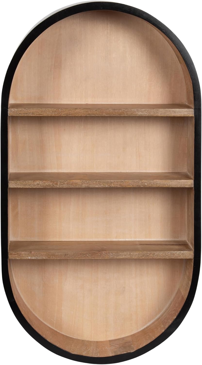 Kate and Laurel Hutton Modern Capsule Wall Shelf, 16 x 28, Light Natural and Black, Minimal Round Oval Wall Shelves for Above Toilet Bathroom Storage or Cute Nursery Shelving